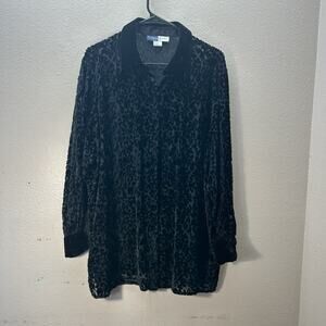 VTG Whimsigoth witchy velvet burnout‎ button up top sz L silk blend 90s Collared